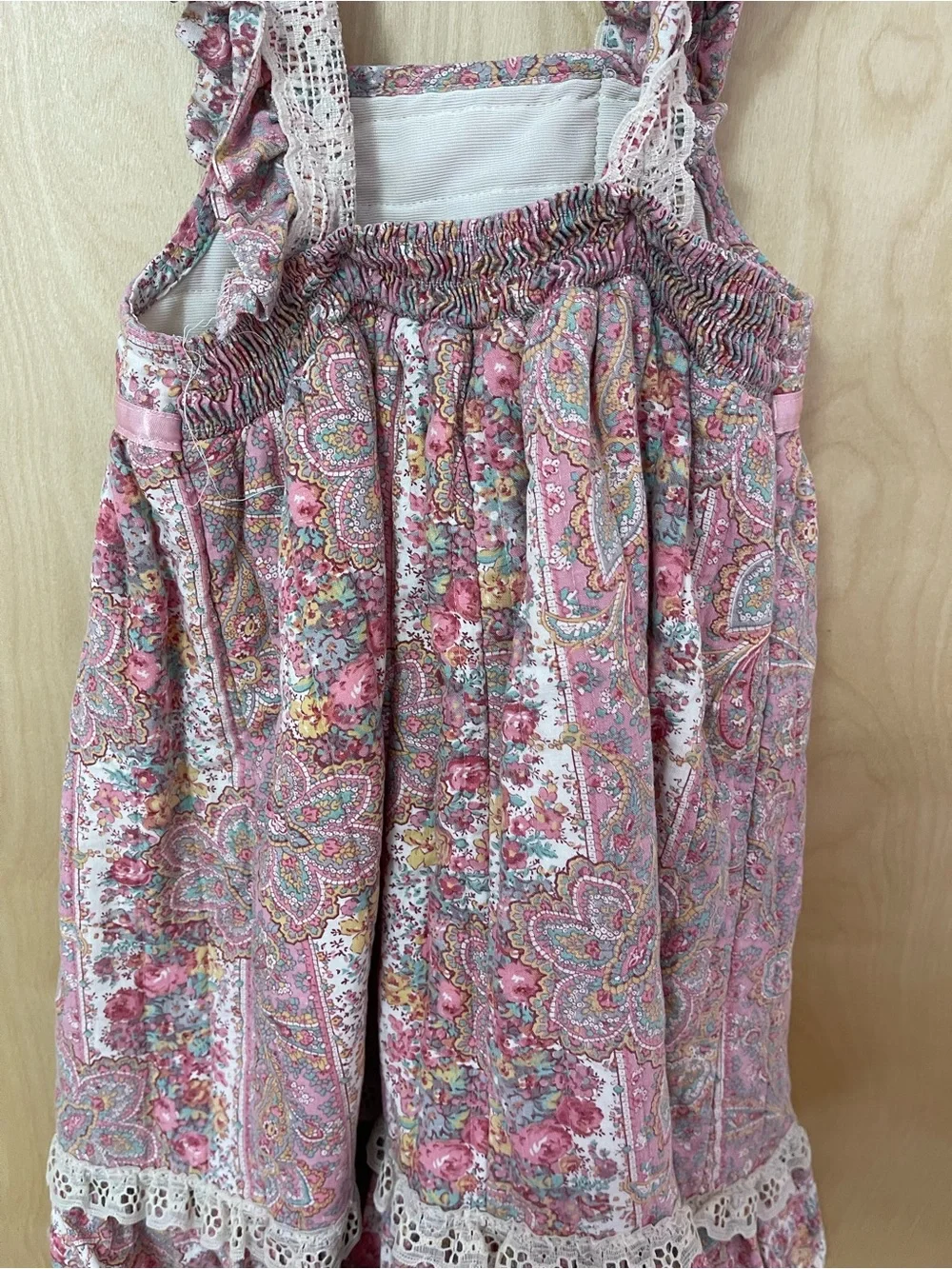 Vintage Handmade Pink Paisley Lace-Trim Sundress